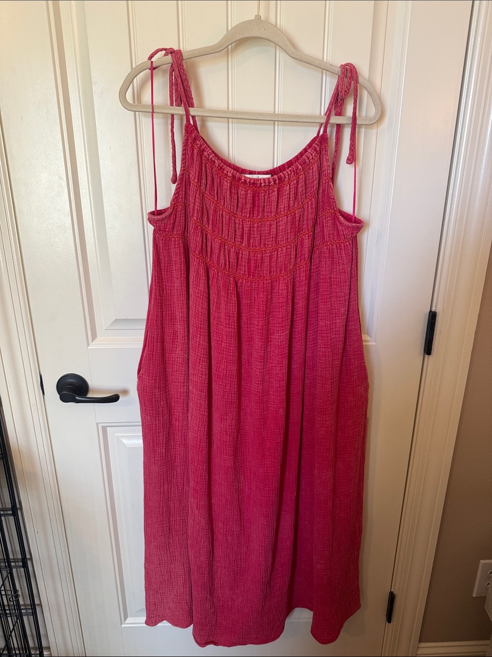 DAVI & DANI Washed Red Cotton Gauze Smocked Maxi Dress